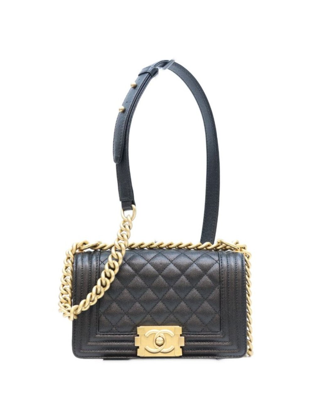 Chanel Black Caviar Gold Boy Bag